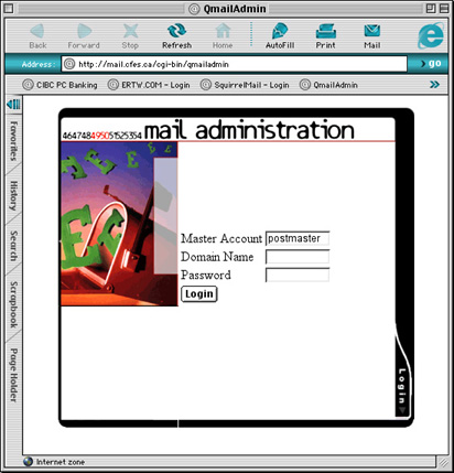 picture of qmail admin login screen